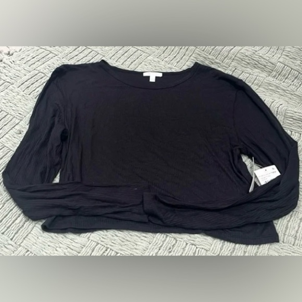 New Abound Ribbed Crop Top Black Round Neck Pullover Long Sleeve Sz XL